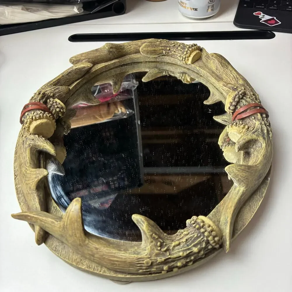 Deer Antler Wall Mount Oval Mirror & Candle/Display Holder Lodge Cabin Rustic